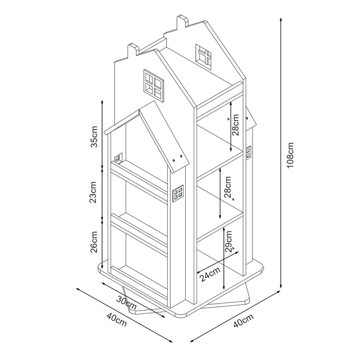 Scaffale Girevole Vipsali per Cameretta Design Casetta 108x40x40 cm Menta Verde / Bianco [en.casa]