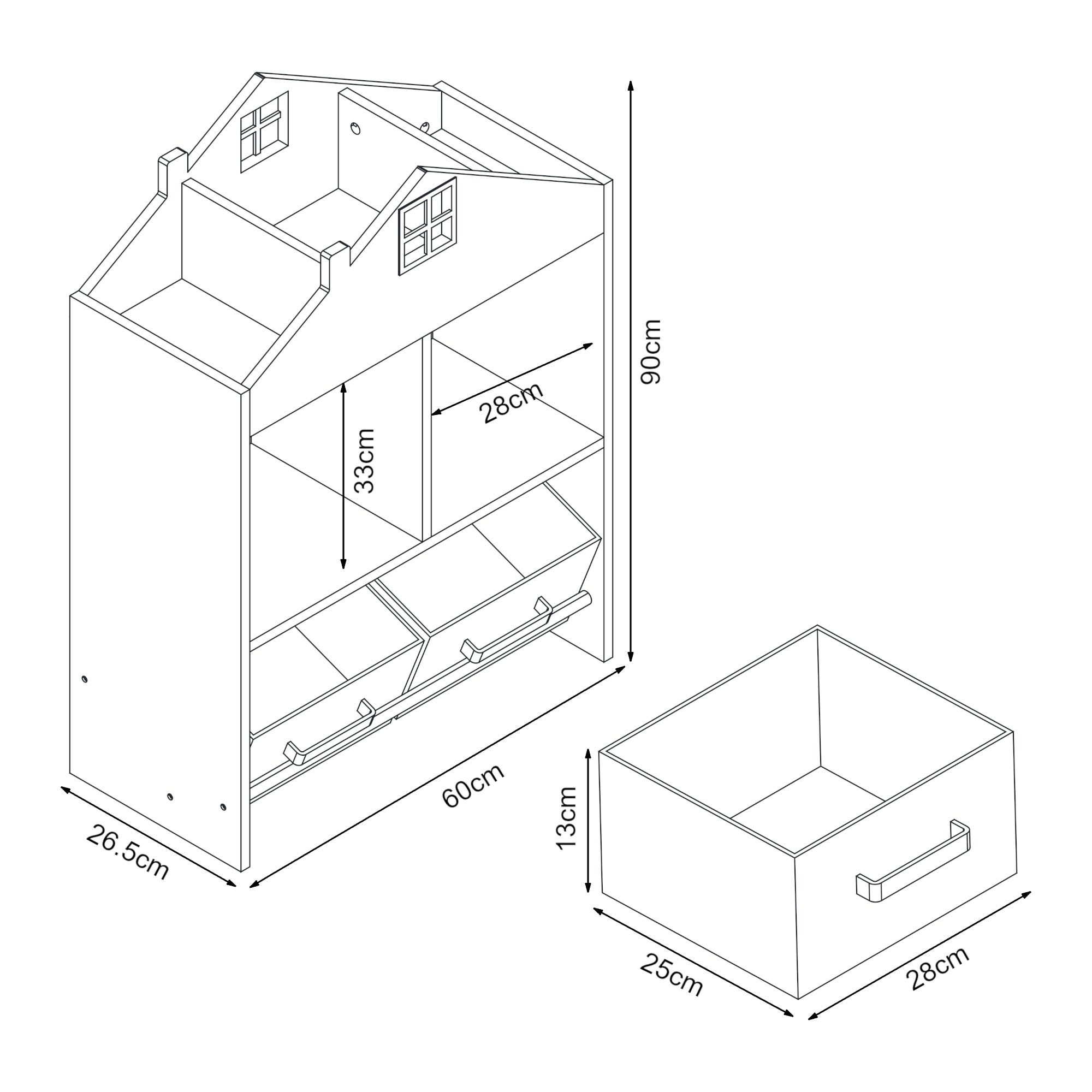 Scaffale per Cameretta Vipsali Design a Casetta 90x60x27 cm Menta Verde / Bianco [en.casa]