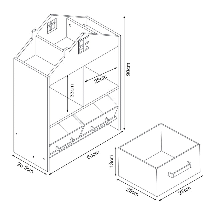 Scaffale per Cameretta Vipsali Design a Casetta 90x60x27 cm Menta Verde / Bianco [en.casa]