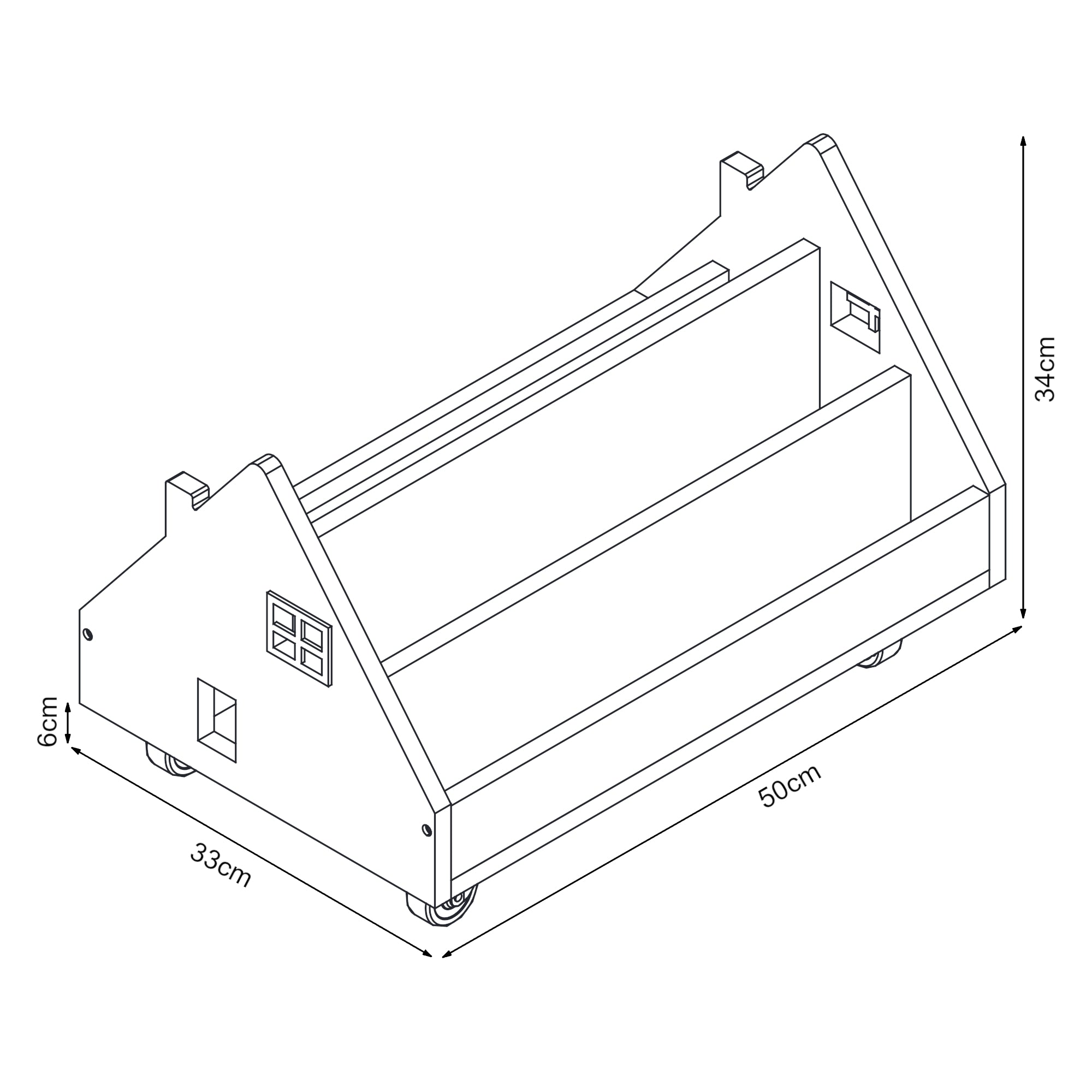 Carrello Porta Libri Vipsali per Cameretta Design a Casetta 50x33x34 cm Menta Verde / Bianco [en.casa]