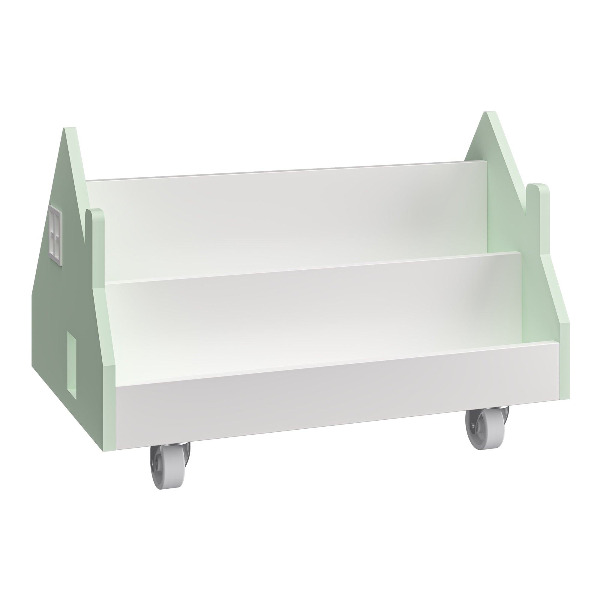 Carrello Porta Libri Vipsali per Cameretta Design a Casetta 50x33x34 cm Menta Verde / Bianco [en.casa]