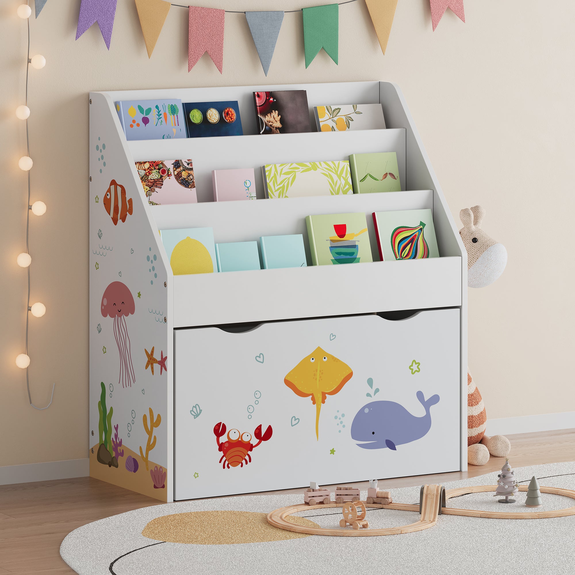 Scaffale a Scaletta Aarnskona per Cameretta con Scomparti e Cassetto - Design Aqua Dream [en.casa]