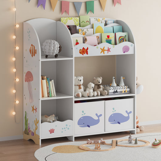 Scaffale per Cameretta Lysekil con Portalibri e Scatole 100x93x30 cm Design Aqua Dream [en.casa]