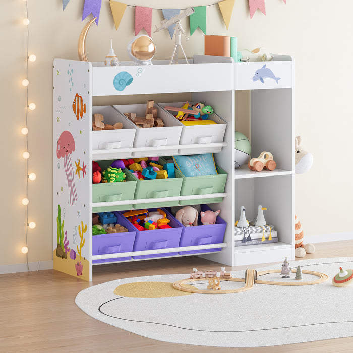 Scaffale Farusa per Cameretta con Scomparti e 9 Scatole Pieghevoli 80 x 90 x 30 cm - Design Aqua Dream [en.casa]