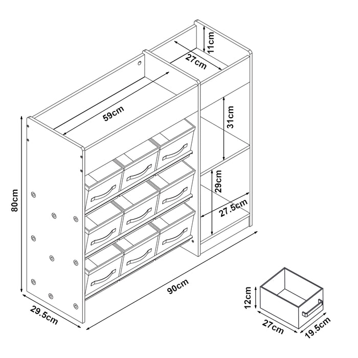 Scaffale Farusa per Cameretta con Scomparti e 9 Scatole Pieghevoli 80 x 90 x 30 cm - Design Aqua Dream [en.casa]
