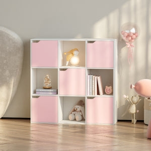 Scaffale per Cameretta Ljunshund con Vani Chiusi e Aperti 90 x 90 x 30 cm - Bianco/Rosa [en.casa]