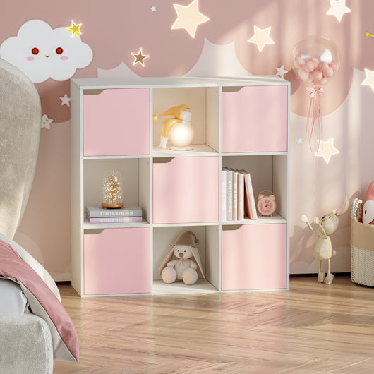 Scaffale per Cameretta Ljunshund con Vani Chiusi e Aperti 90 x 90 x 30 cm - Bianco/Rosa [en.casa]