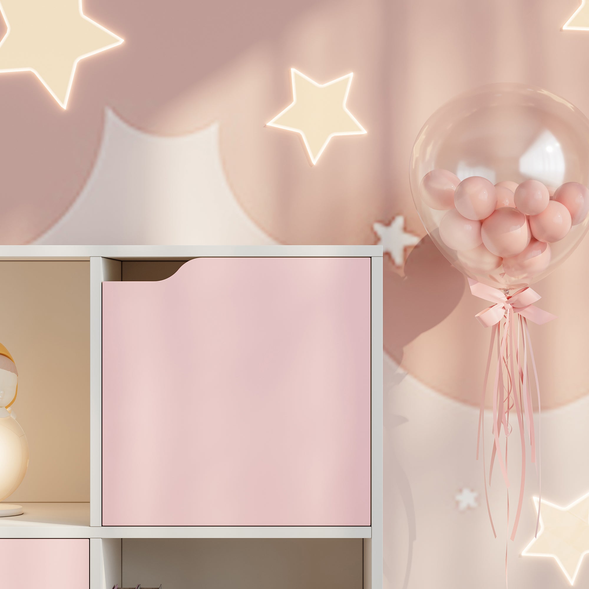 Scaffale per Cameretta Ljunshund con Vani Chiusi e Aperti 90 x 90 x 30 cm - Bianco/Rosa [en.casa]