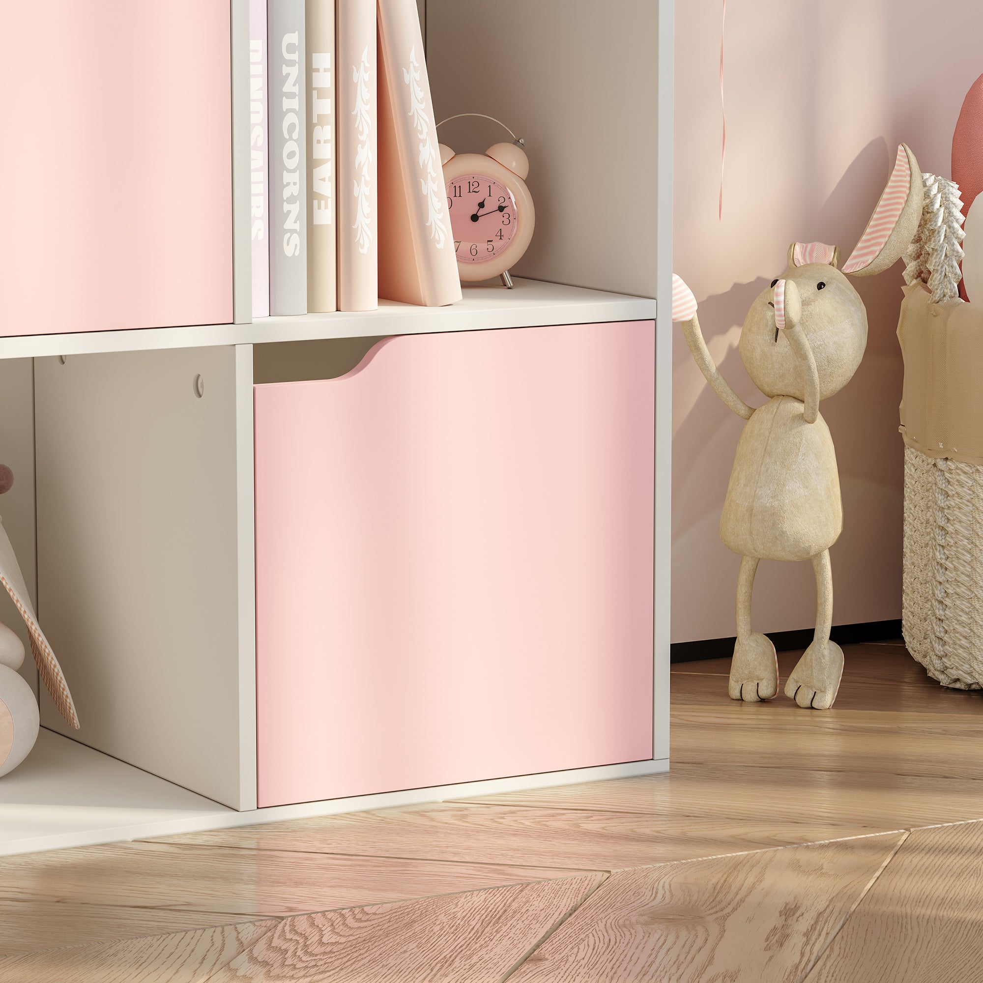 Scaffale per Cameretta Ljunshund con Vani Chiusi e Aperti 90 x 90 x 30 cm - Bianco/Rosa [en.casa]