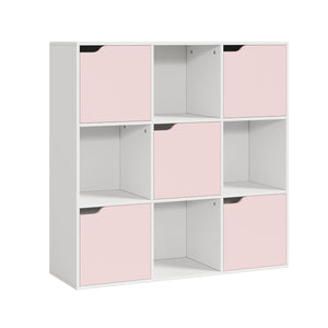 Scaffale per Cameretta Ljunshund con Vani Chiusi e Aperti 90 x 90 x 30 cm - Bianco/Rosa [en.casa]