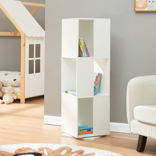Libreria Girevole Fjelmarirg per Cameretta Scaffale Rotante a 3 Livelli 109 x 34 x 34 cm - Bianco [en.casa]
