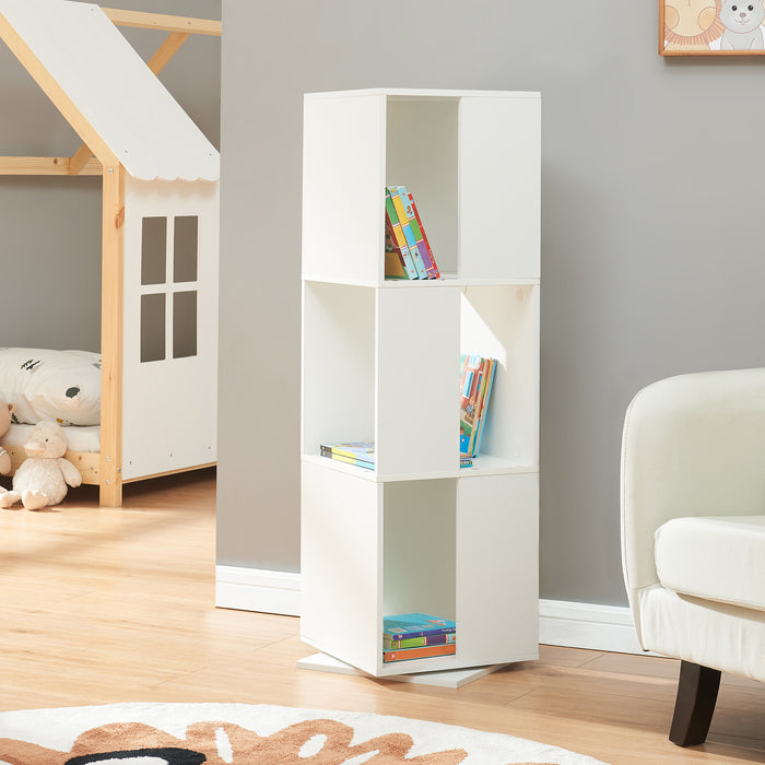 Libreria Girevole Fjelmarirg per Cameretta Scaffale Rotante a 3 Livelli 109 x 34 x 34 cm - Bianco [en.casa]