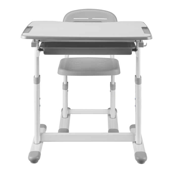 Set Sala Scrivania e Sedia per Cameretta Regolabili in Altezza - Grigio / Bianco [en.casa]