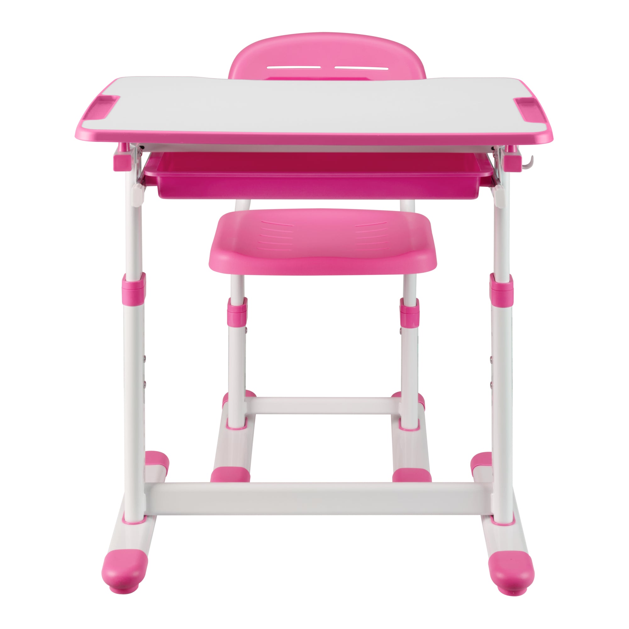 Set Sala Scrivania e Sedia per Cameretta Regolabili in Altezza - Rosa / Bianco [en.casa]