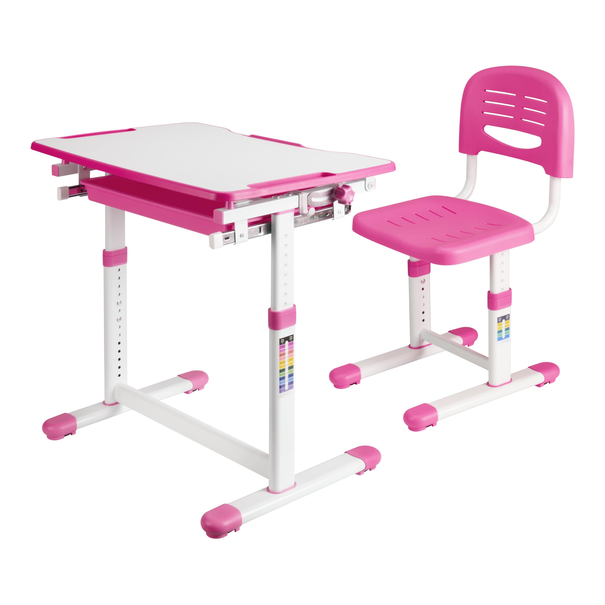 Set Sala Scrivania e Sedia per Cameretta Regolabili in Altezza - Rosa / Bianco [en.casa]