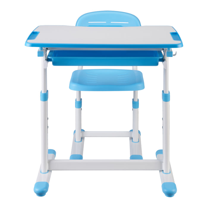 Set Sala Scrivania e Sedia per Cameretta Regolabili in Altezza - Azzurro / Bianco [en.casa]