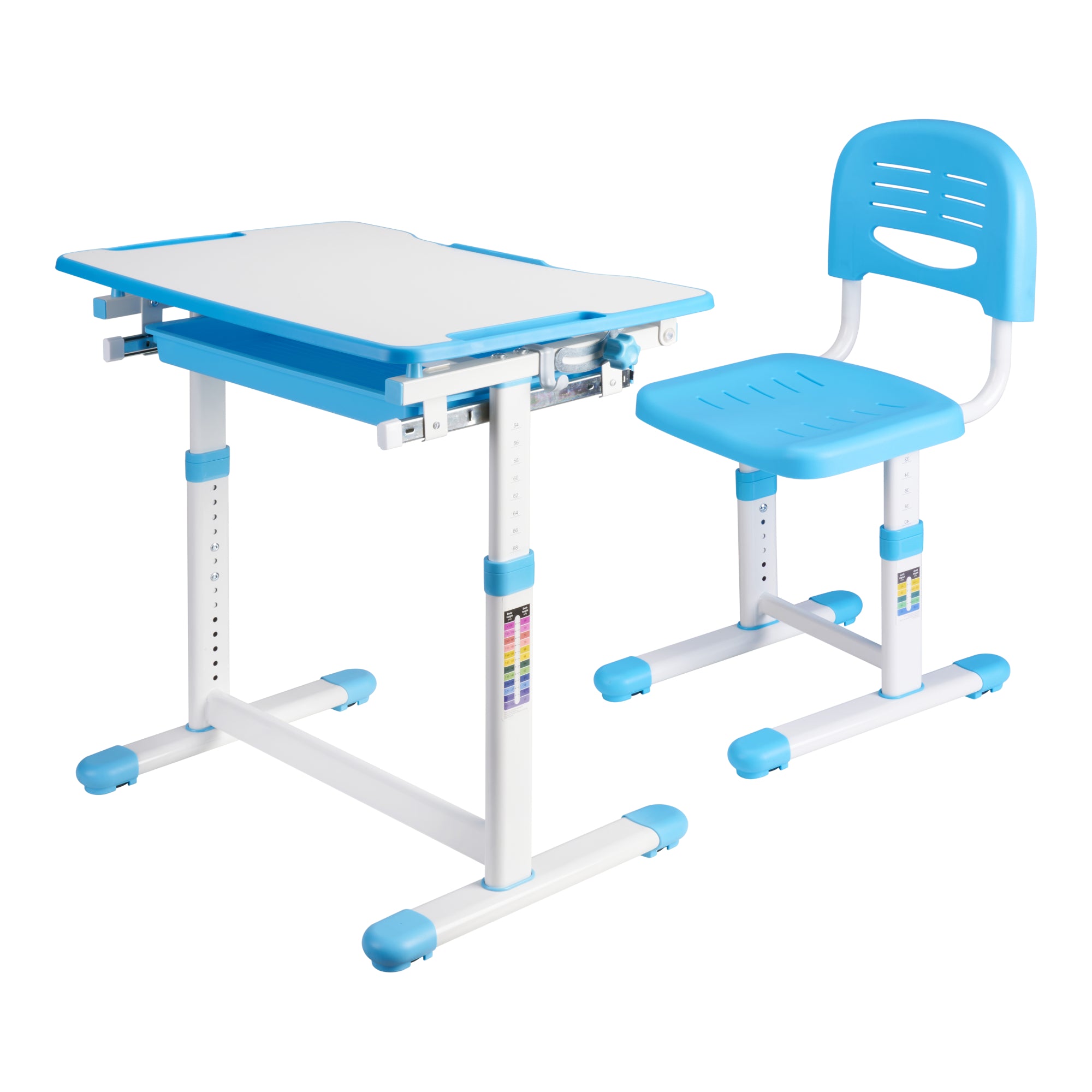 Set Sala Scrivania e Sedia per Cameretta Regolabili in Altezza - Azzurro / Bianco [en.casa]