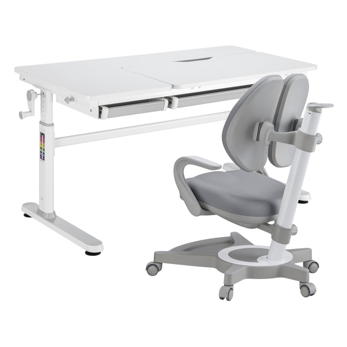 Set Sauda Scrivania e Sedia Girevole per Bambini Altezze Regolabili - Grigio [en.casa]