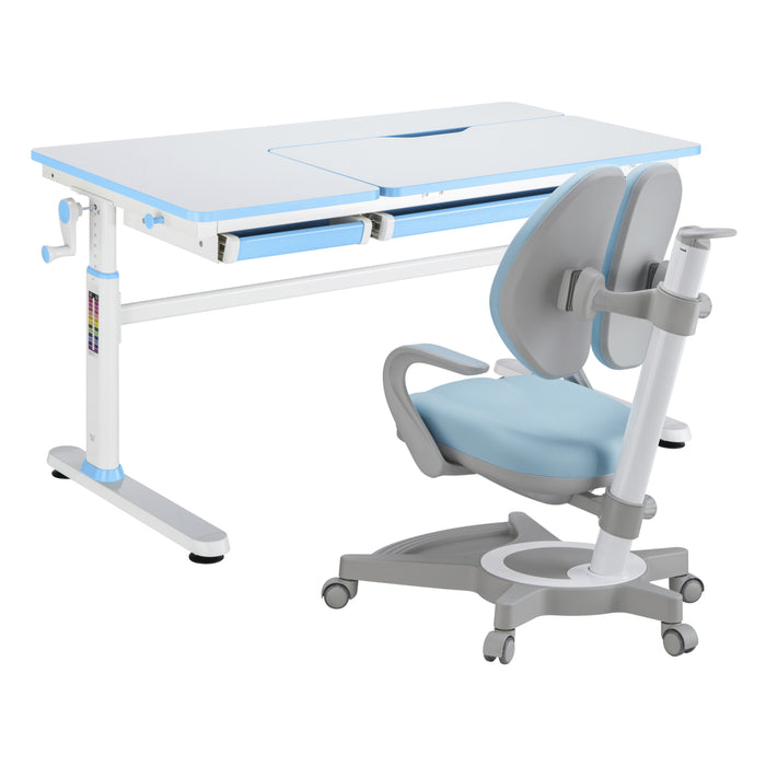 Set Sauda Scrivania e Sedia Girevole per Bambini Altezze Regolabili - Azzurro [en.casa]
