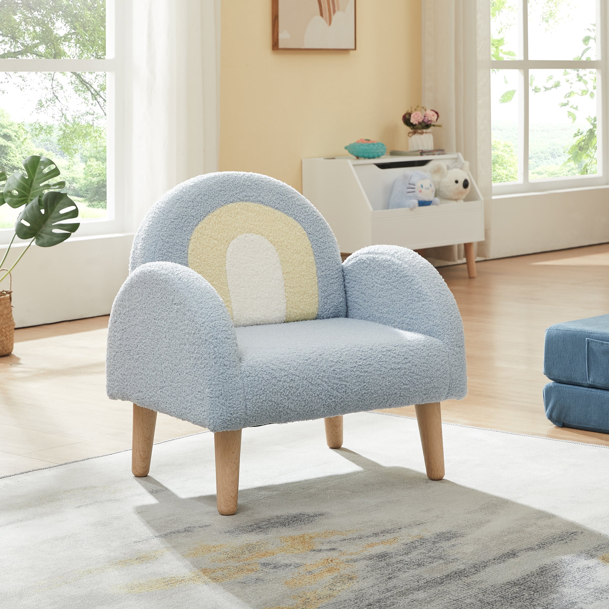 Poltroncina per Bambini Sorreindi Rivestimento Morbido Effetto Peluche - Azzurro [en.casa]