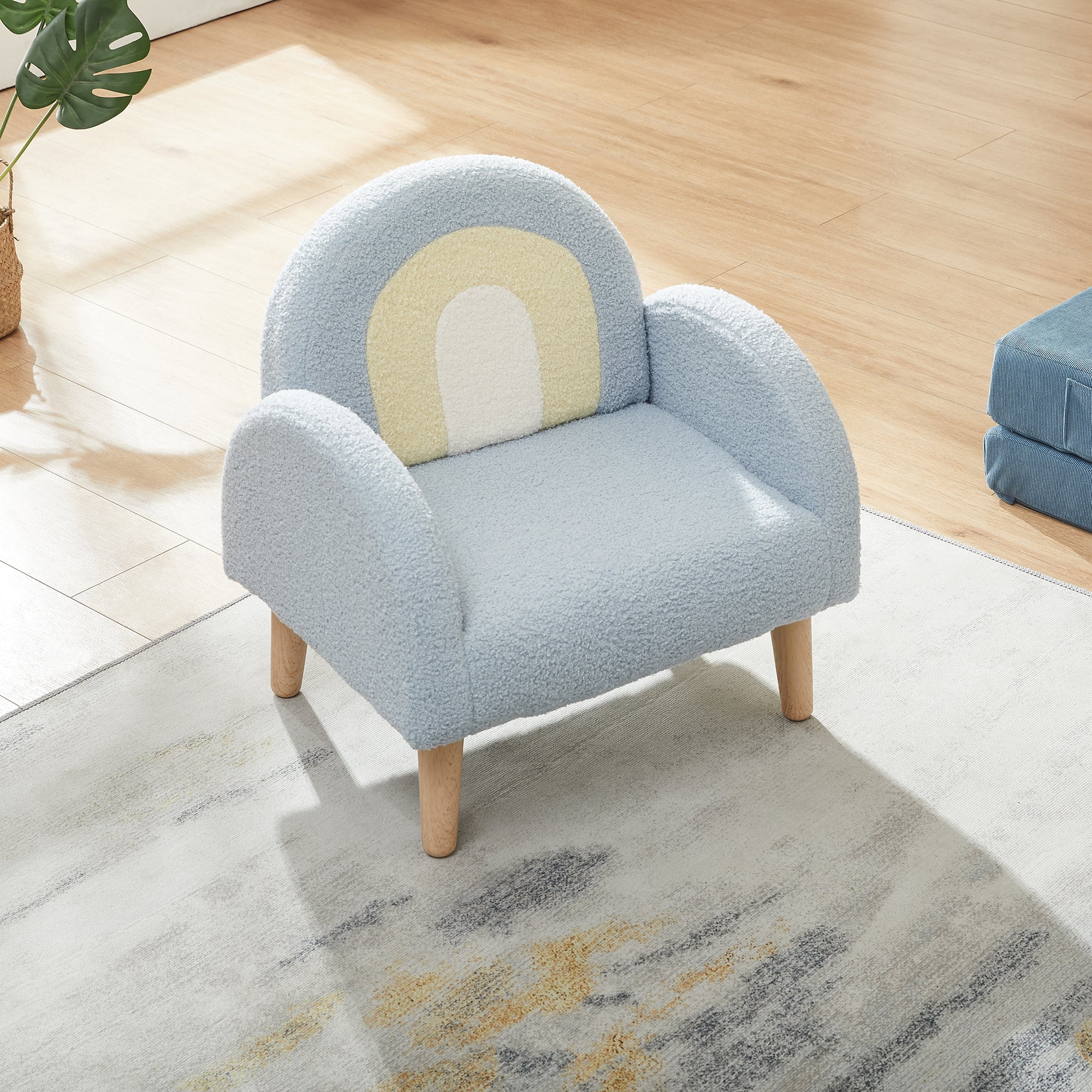 Poltroncina per Bambini Sorreindi Rivestimento Morbido Effetto Peluche - Azzurro [en.casa]