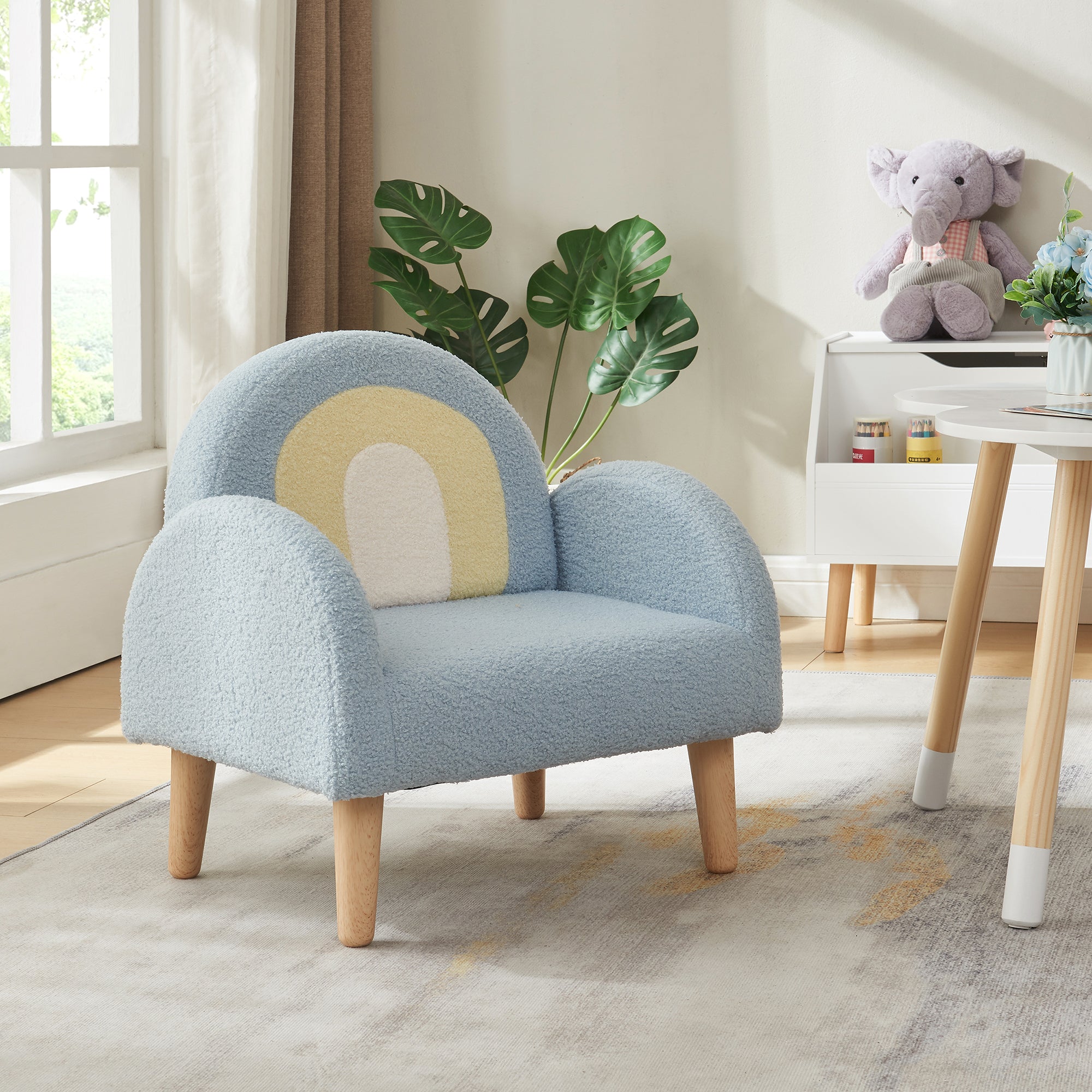 Poltroncina per Bambini Sorreindi Rivestimento Morbido Effetto Peluche - Azzurro [en.casa]