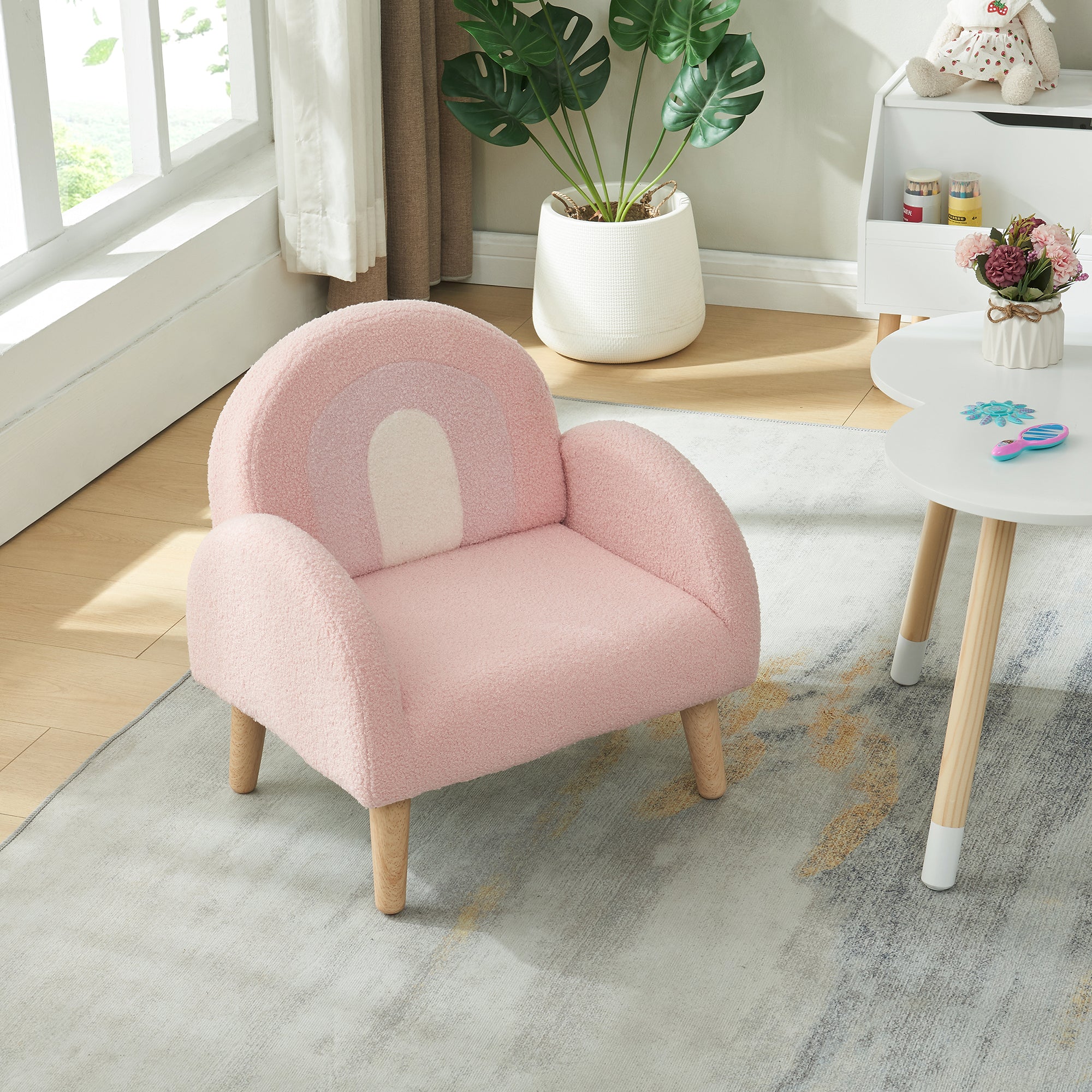 Poltroncina per Bambini Sorreindi Rivestimento Morbido Effetto Peluche - Rosa [en.casa]