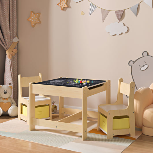 Set Irixoa Tavolo e 2 Sedie per Bambini Piano Lavagna Ribaltabile e Sedie con Cassetti Contenitori [en.casa]