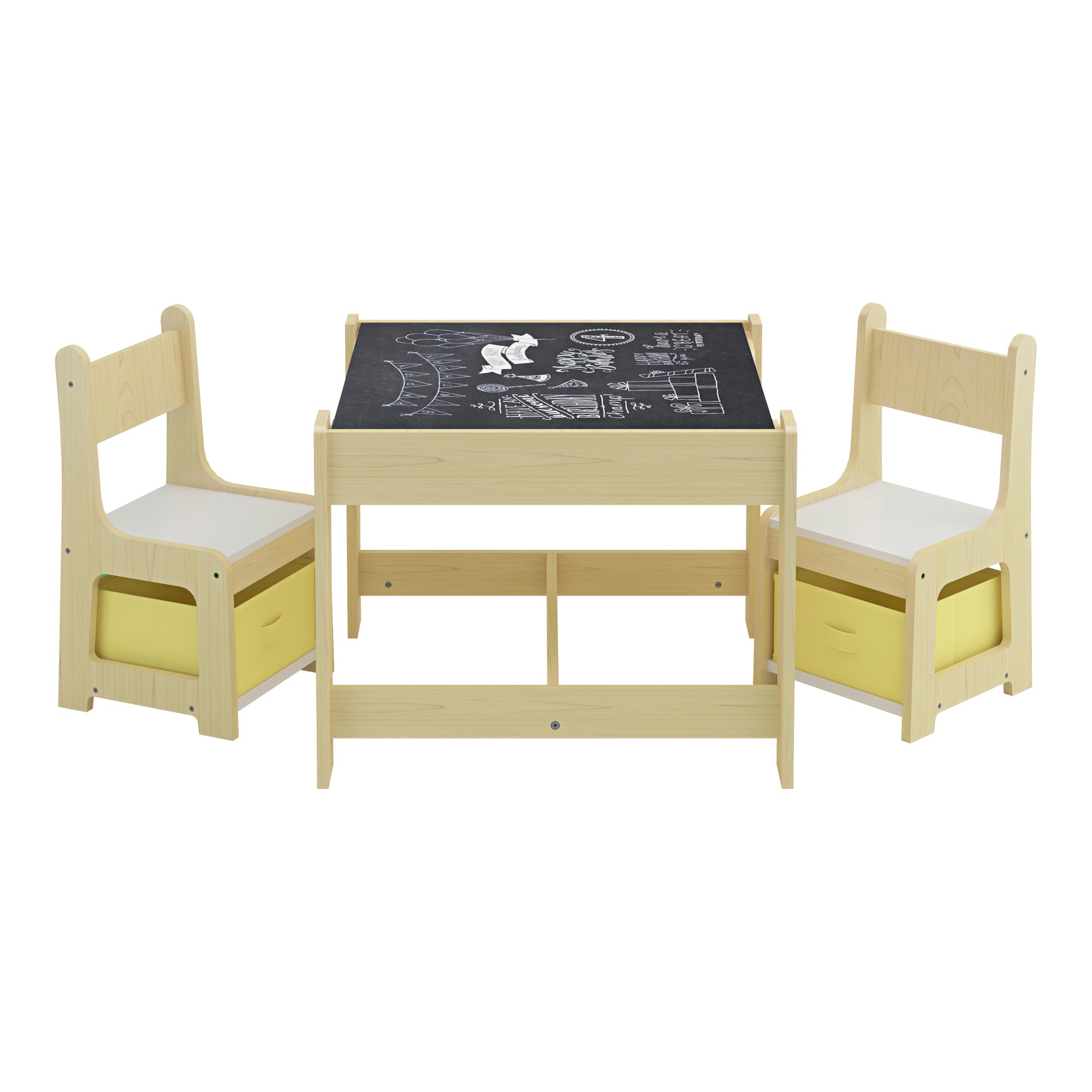 Set Irixoa Tavolo e 2 Sedie per Bambini Piano Lavagna Ribaltabile e Sedie con Cassetti Contenitori [en.casa]