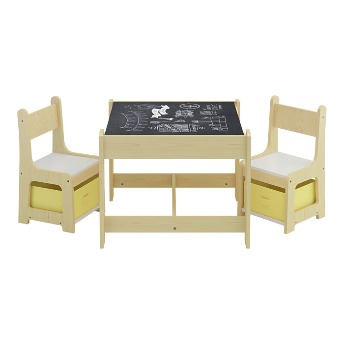 Set Irixoa Tavolo e 2 Sedie per Bambini Piano Lavagna Ribaltabile e Sedie con Cassetti Contenitori [en.casa]