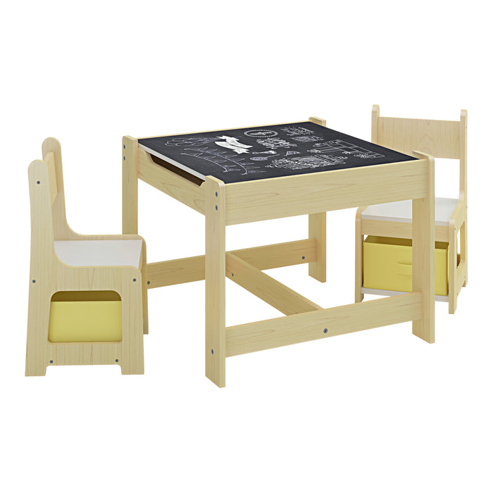 Set Irixoa Tavolo e 2 Sedie per Bambini Piano Lavagna Ribaltabile e Sedie con Cassetti Contenitori [en.casa]