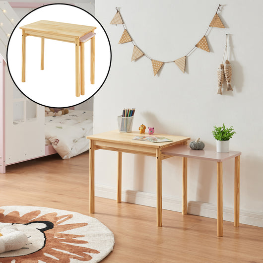 Tavolo per Bambini Skellefteå con Piano Estraibile - Legno Naturale / Rosa [en.casa]