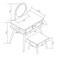 Set Ovanåker di Tavolo da Trucco e Sgabello per Cameretta - Bianco/Naturale [en.casa]