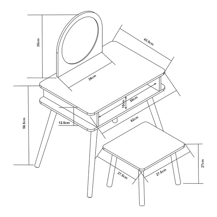 Set Ovanåker di Tavolo da Trucco e Sgabello per Cameretta - Bianco/Naturale [en.casa]