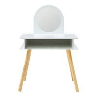 Set Ovanåker di Tavolo da Trucco e Sgabello per Cameretta - Bianco/Naturale [en.casa]