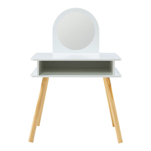 Set Ovanåker di Tavolo da Trucco e Sgabello per Cameretta - Bianco/Naturale [en.casa]