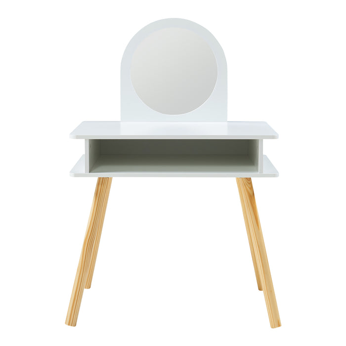 Set Ovanåker di Tavolo da Trucco e Sgabello per Cameretta - Bianco/Naturale [en.casa]