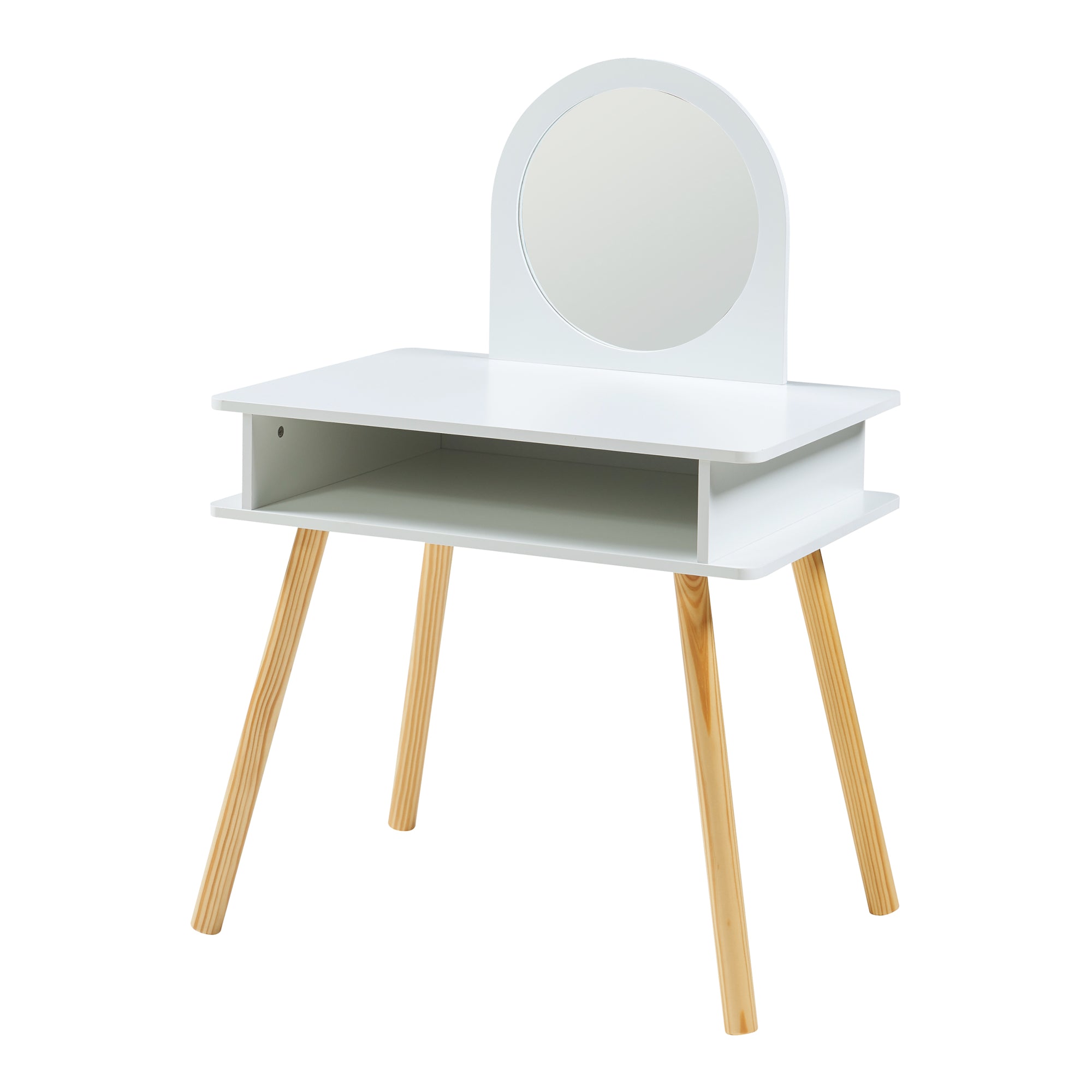 Set Ovanåker di Tavolo da Trucco e Sgabello per Cameretta - Bianco/Naturale [en.casa]