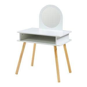 Set Ovanåker di Tavolo da Trucco e Sgabello per Cameretta - Bianco/Naturale [en.casa]