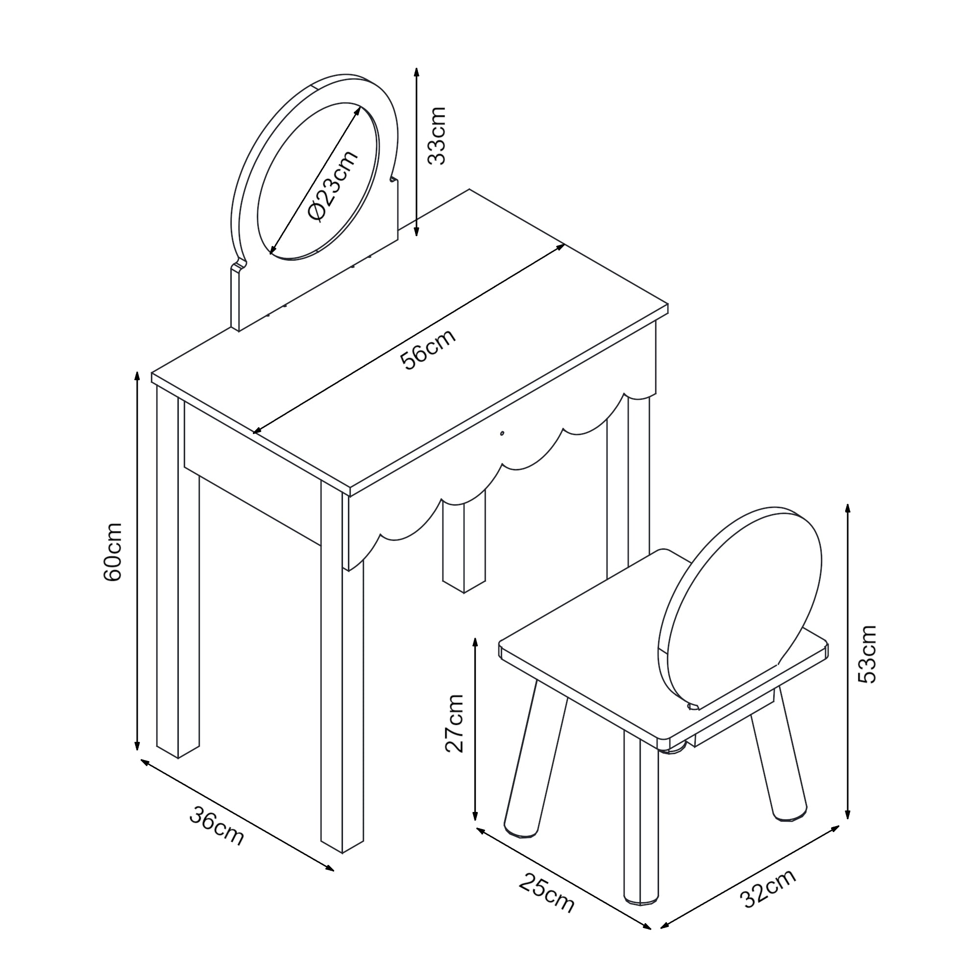 Set di Toeletta Vestnes Tavolino da Trucco con Sedia per Cameretta - Rosa/Bianco [en.casa]