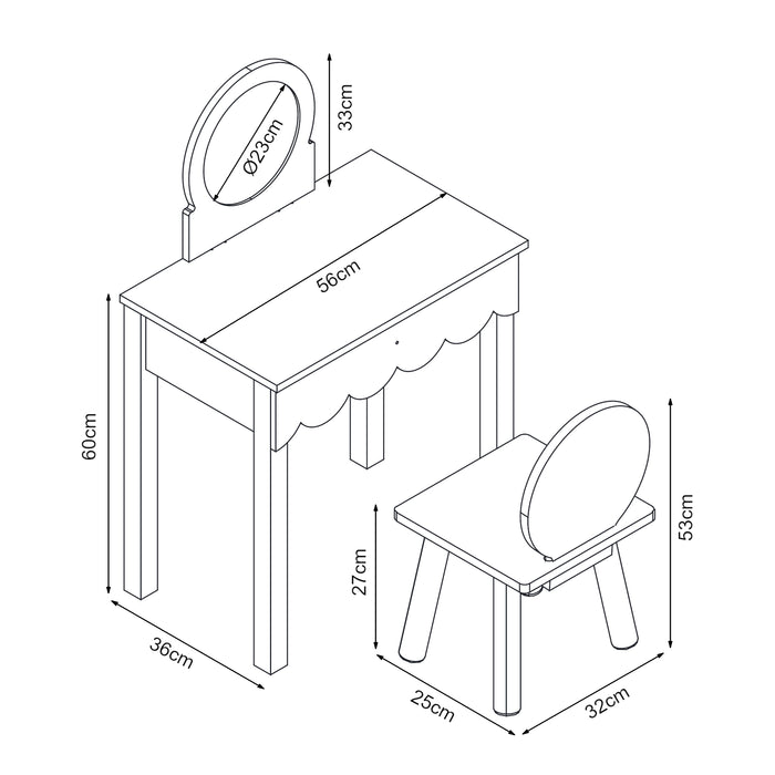 Set di Toeletta Vestnes Tavolino da Trucco con Sedia per Cameretta - Rosa/Bianco [en.casa]
