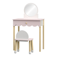 Set di Toeletta Vestnes Tavolino da Trucco con Sedia per Cameretta - Rosa/Bianco [en.casa]