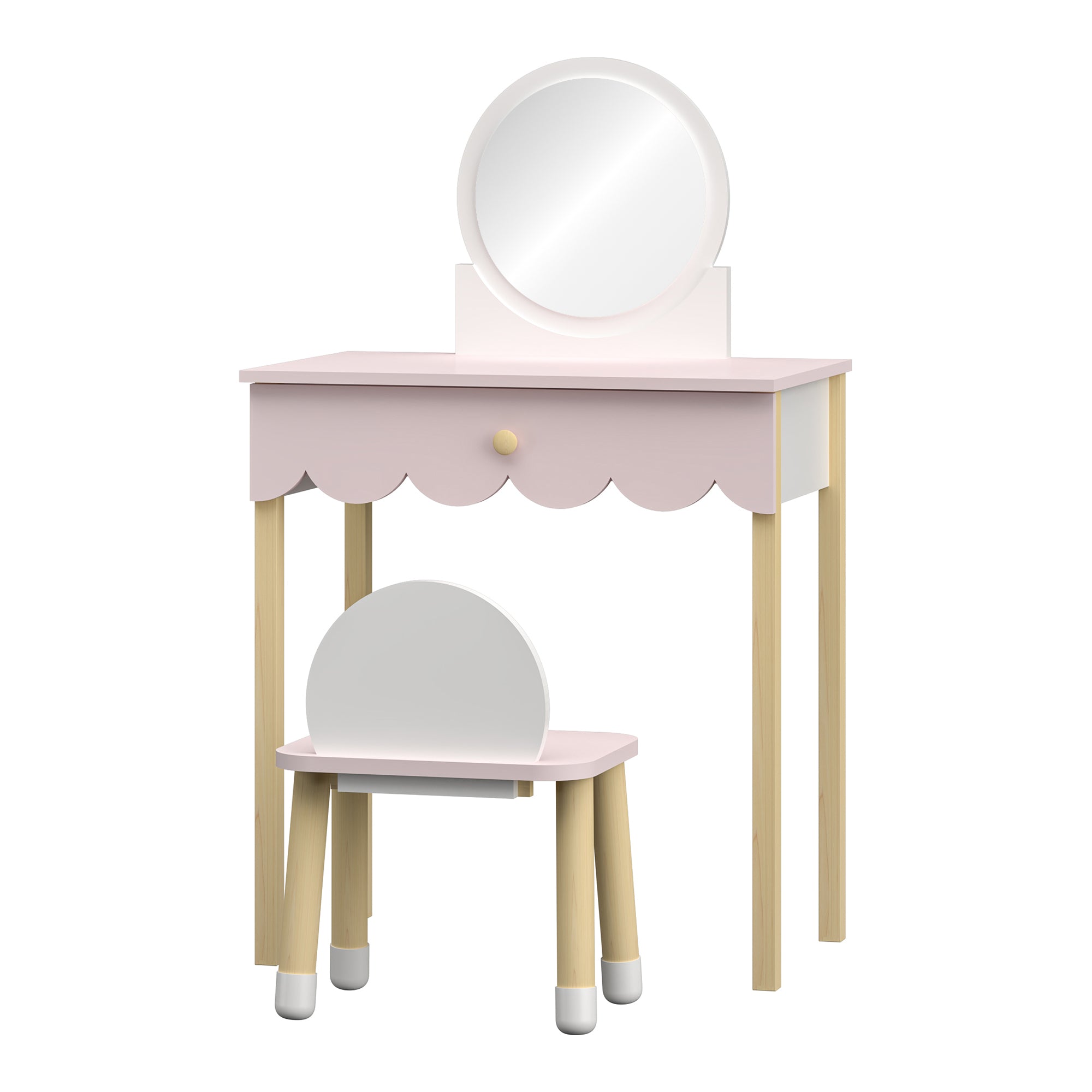 Set di Toeletta Vestnes Tavolino da Trucco con Sedia per Cameretta - Rosa/Bianco [en.casa]