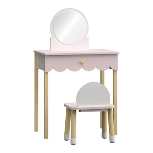Set di Toeletta Vestnes Tavolino da Trucco con Sedia per Cameretta - Rosa/Bianco [en.casa]