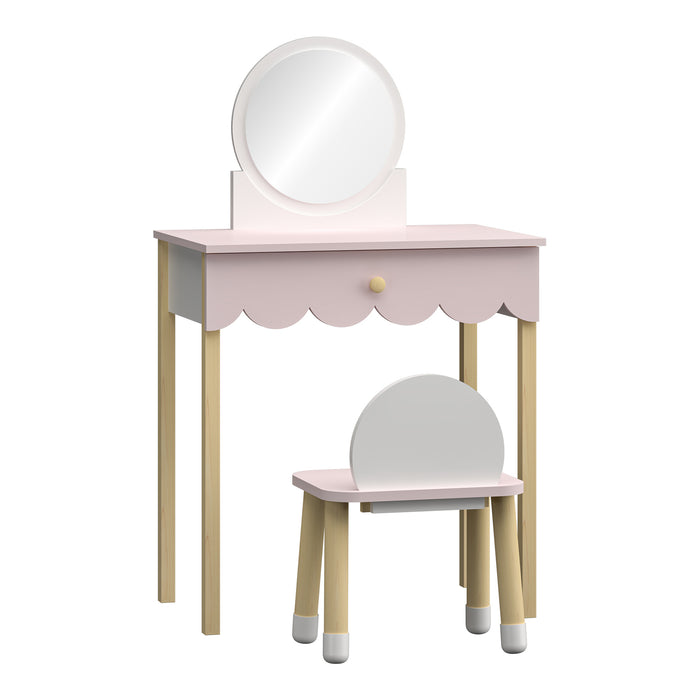 Set di Toeletta Vestnes Tavolino da Trucco con Sedia per Cameretta - Rosa/Bianco [en.casa]
