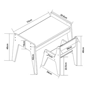 Set Skinnskatteberg Tavolo e Sedia per Bimbi - Legno Naturale / Bianco [en.casa]