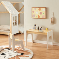 Set Skinnskatteberg Tavolo e Sedia per Bimbi - Legno Naturale / Bianco [en.casa]