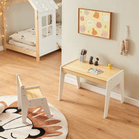 Set Skinnskatteberg Tavolo e Sedia per Bimbi - Legno Naturale / Bianco [en.casa]