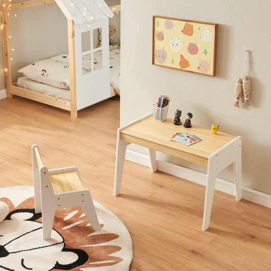 Set Skinnskatteberg Tavolo e Sedia per Bimbi - Legno Naturale / Bianco [en.casa]