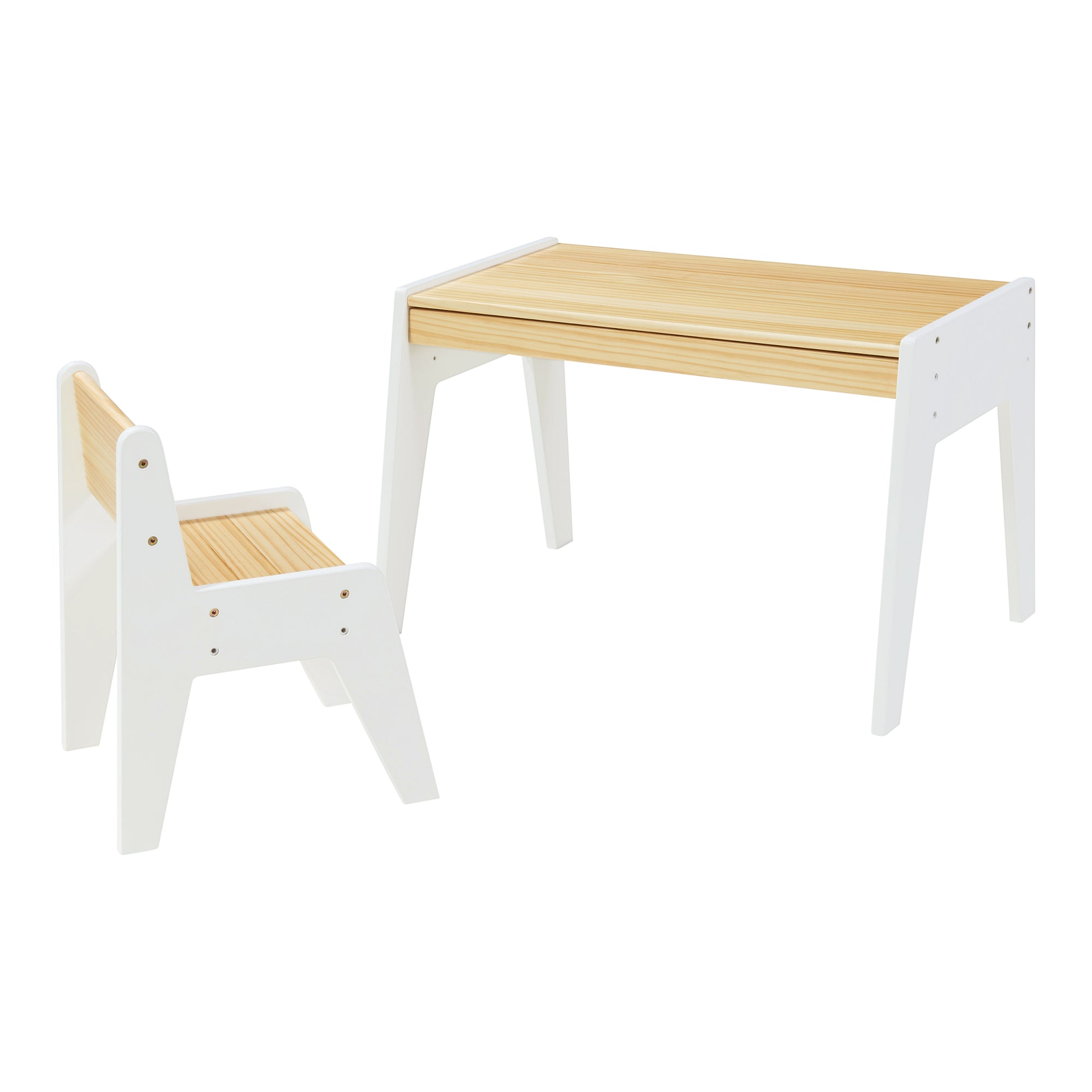 Set Skinnskatteberg Tavolo e Sedia per Bimbi - Legno Naturale / Bianco [en.casa]